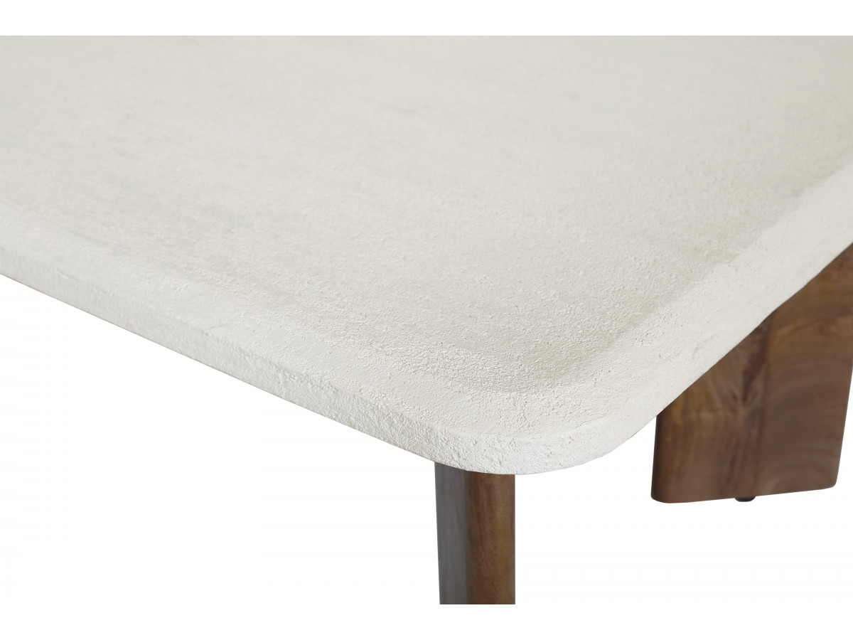 Table basse rectangulaire 120 cm ARYA effet travertin et pieds bois massif de manguier