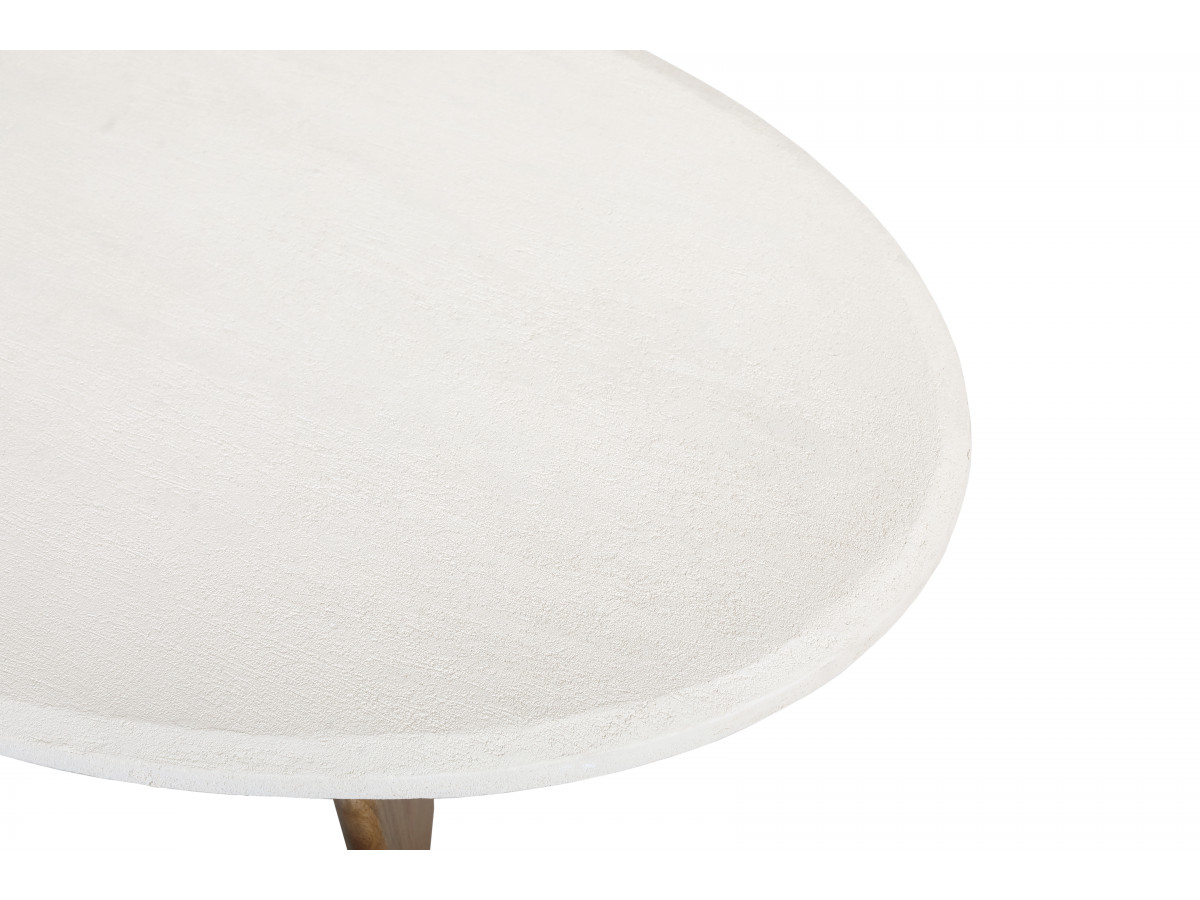 Table basse ovale 110 cm ARYA effet travertin et pieds bois massif de manguier