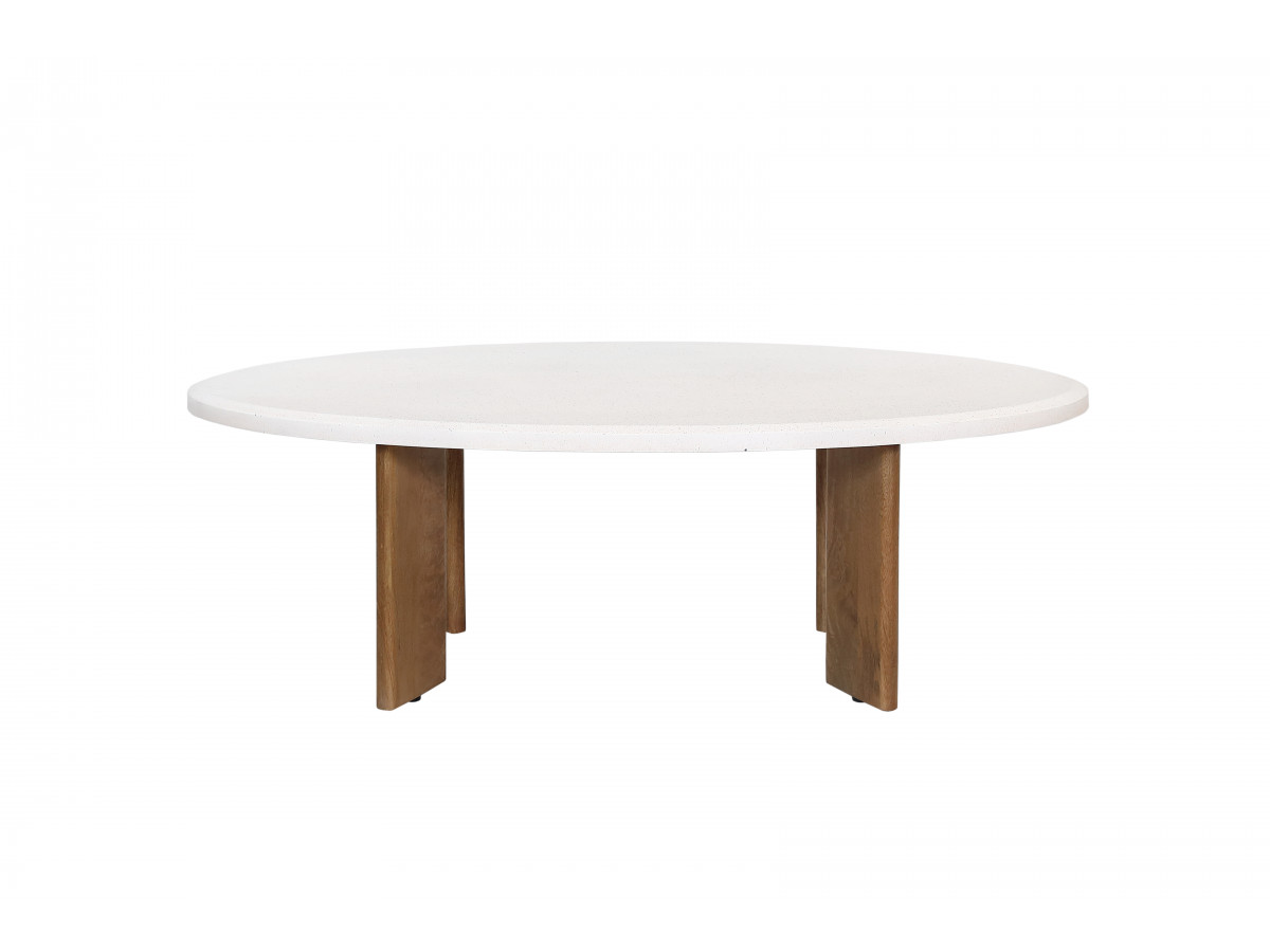 Table basse ovale 110 cm ARYA effet terrazzo et pieds bois massif de manguier — vue 6