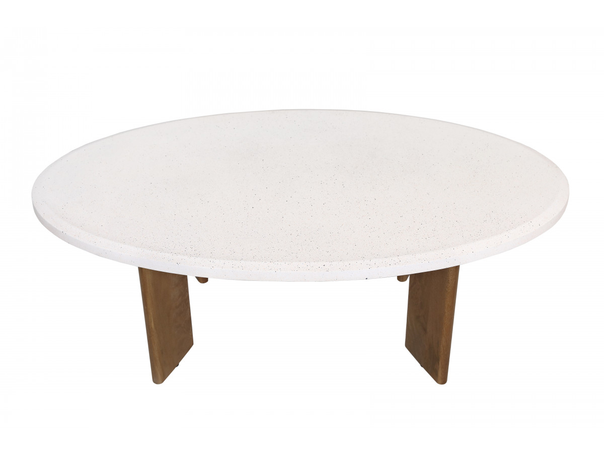 Ovale salontafel van 110 cm met ARYA terrazzo-effect en poten van massief mangohout