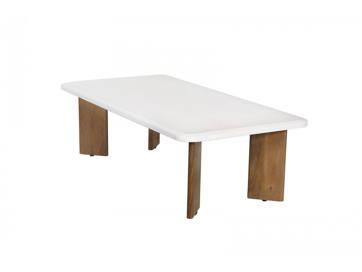 Rechthoekige salontafel van 120 cm met ARYA terrazzo-effect en poten van massief mangohout