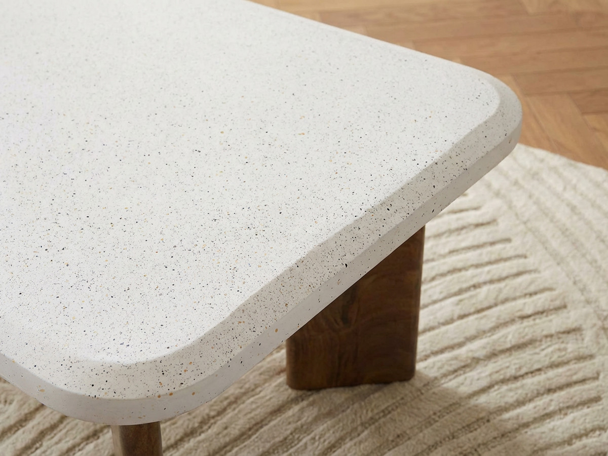Table basse rectangulaire 120 cm ARYA effet terrazzo et pieds bois massif de manguier — vue 5