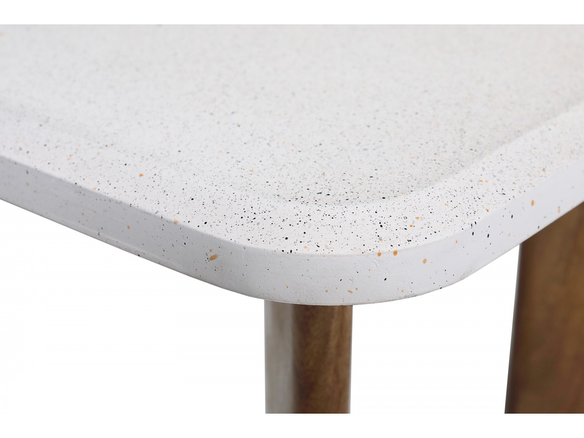 Rechthoekige salontafel van 120 cm met ARYA terrazzo-effect en poten van massief mangohout