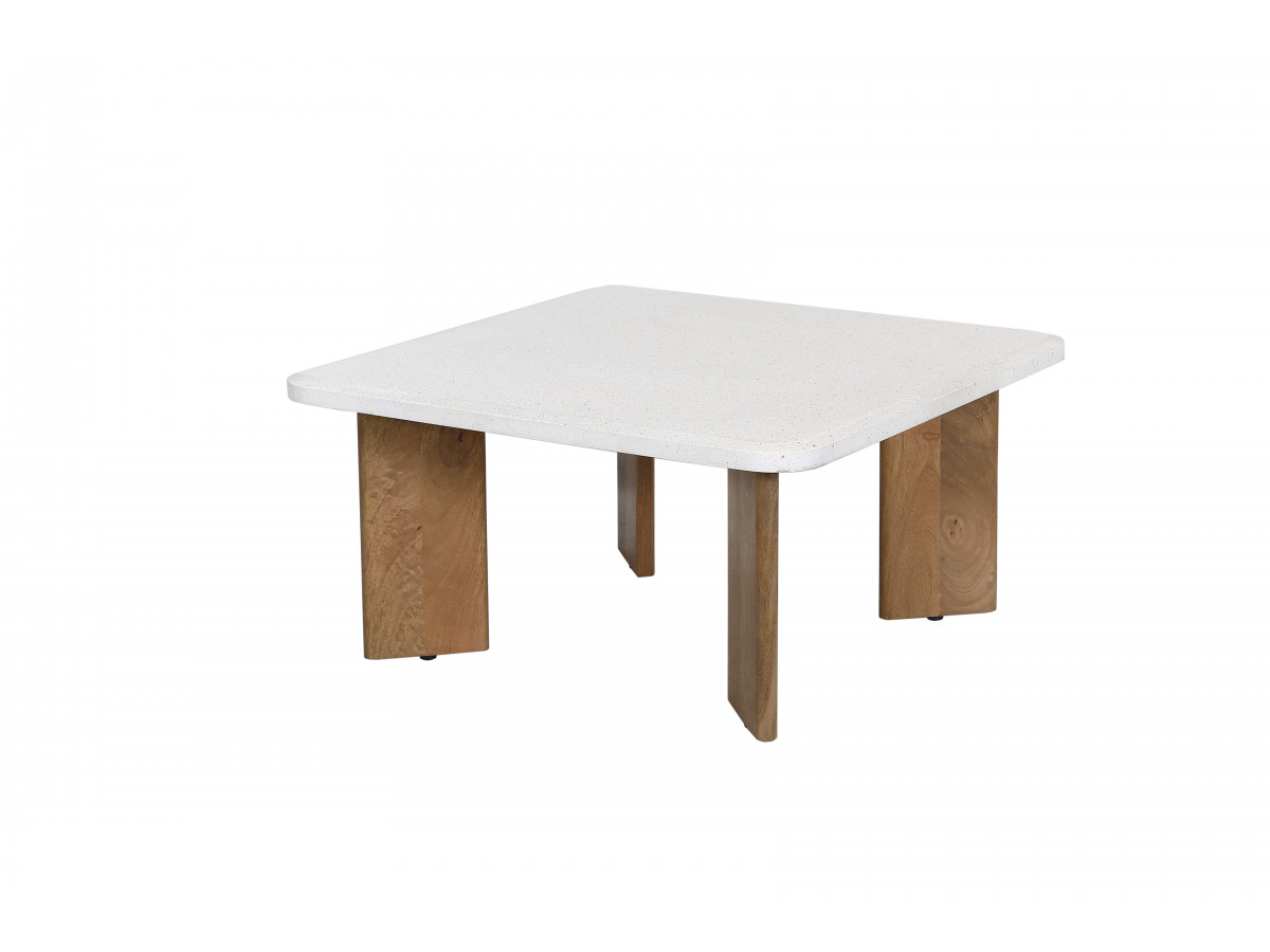 Vierkante salontafel van 70 cm met ARYA terrazzo-look en poten van massief mangohout