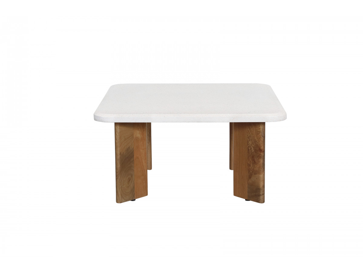 Table basse carrée 70 cm ARYA effet terrazzo et pieds bois massif de manguier — vue 6