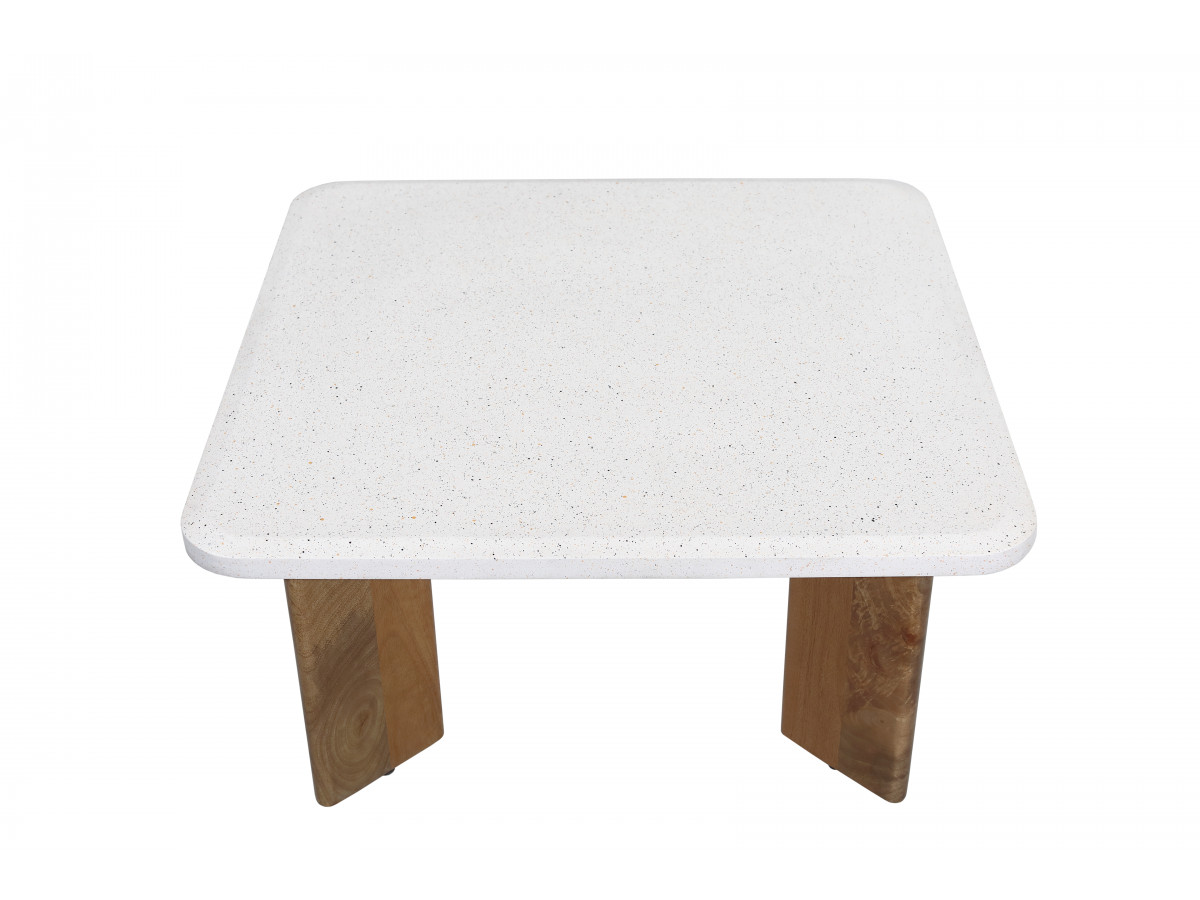 Vierkante salontafel van 70 cm met ARYA terrazzo-look en poten van massief mangohout