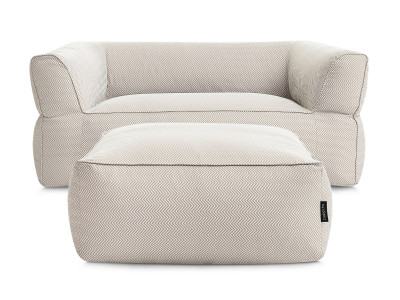 Canapé de jardin droit fixe 2 places NOUR avec pouf avec bâche de protection