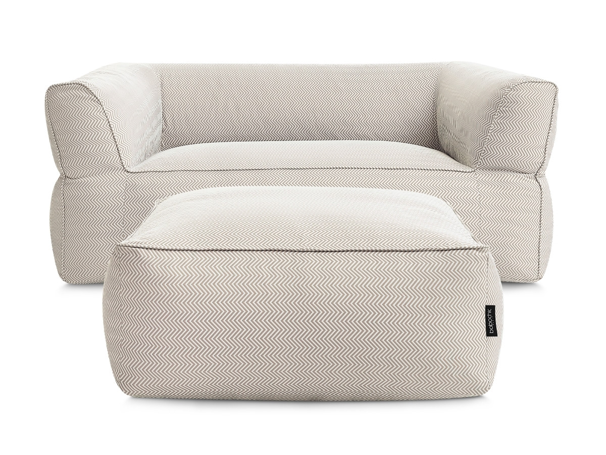 Canapé de jardin droit fixe 2 places NOUR avec pouf avec bâche de protection