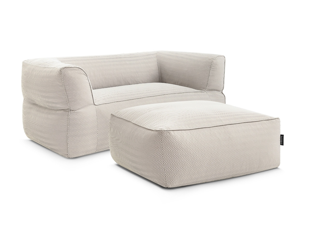 Canapé de jardin droit fixe 2 places NOUR avec pouf avec bâche de protection