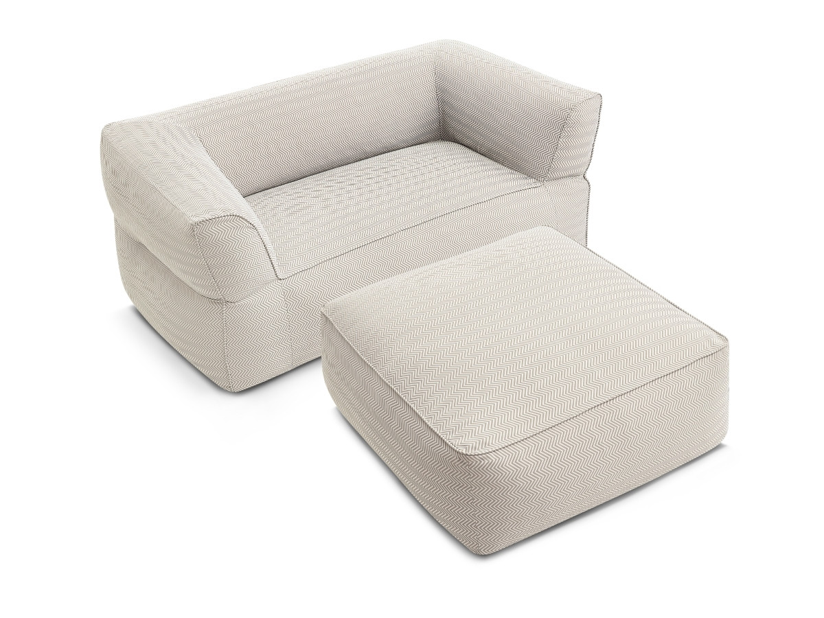 Canapé de jardin droit fixe 2 places NOUR avec pouf avec bâche de protection