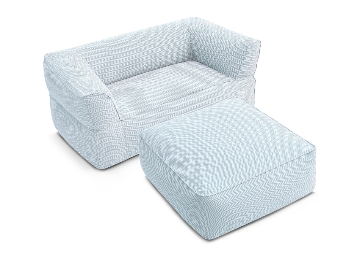Canapé de jardin droit fixe 2 places NOUR avec pouf avec bâche de protection