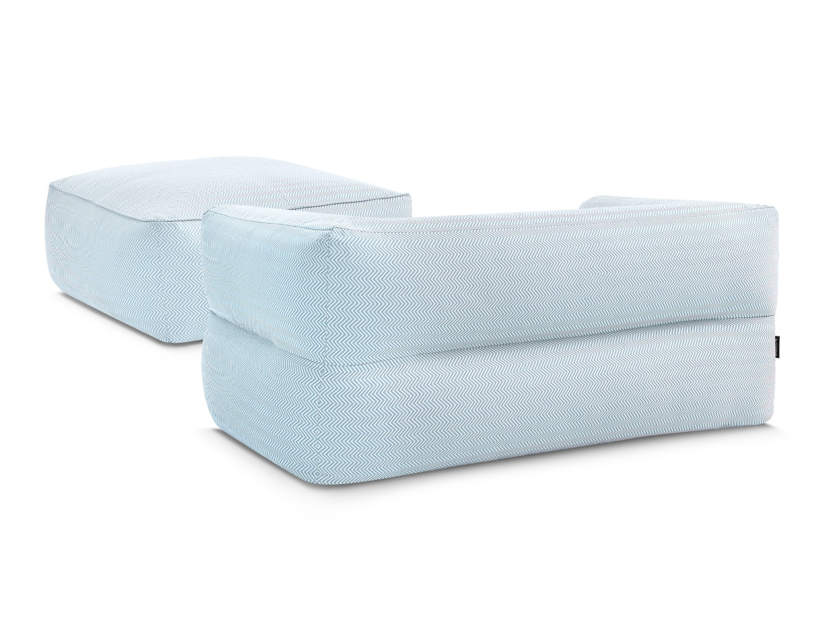 Canapé de jardin droit 2 places NOUR avec pouf avec bâche de protection bleu clair — vue 5