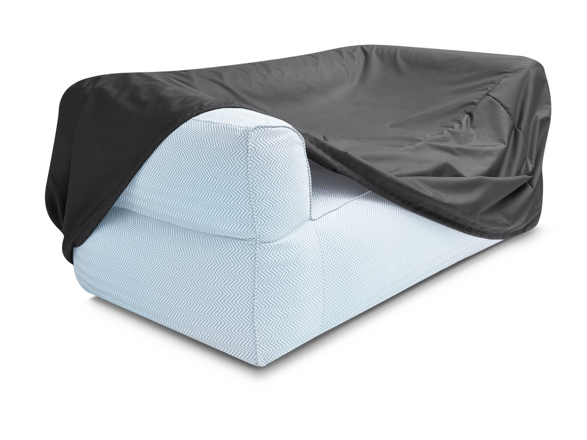 Canapé de jardin droit 2 places NOUR avec pouf avec bâche de protection bleu clair — vue 6