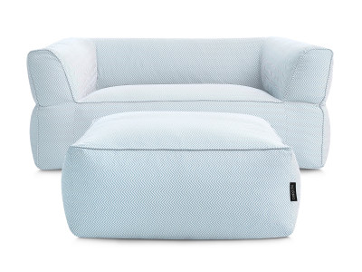 Canapé de jardin droit fixe 2 places NOUR avec pouf avec bâche de protection
