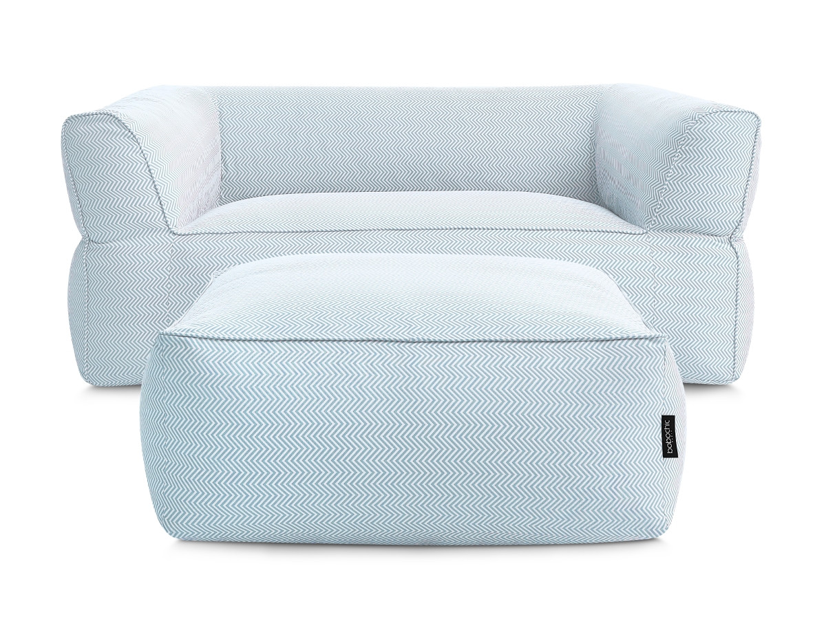 Canapé de jardin droit fixe 2 places NOUR avec pouf avec bâche de protection
