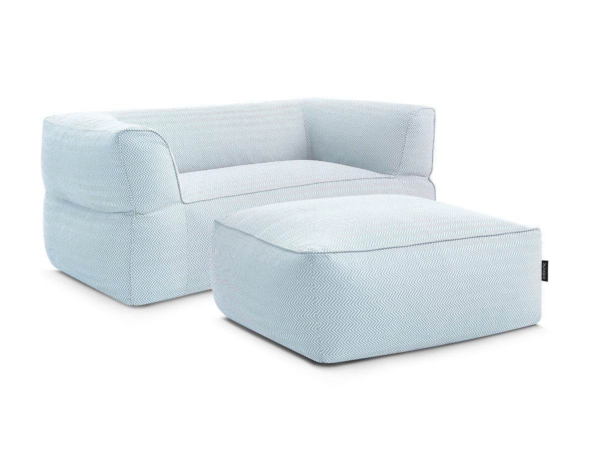 Canapé de jardin droit 2 places NOUR avec pouf avec bâche de protection bleu clair