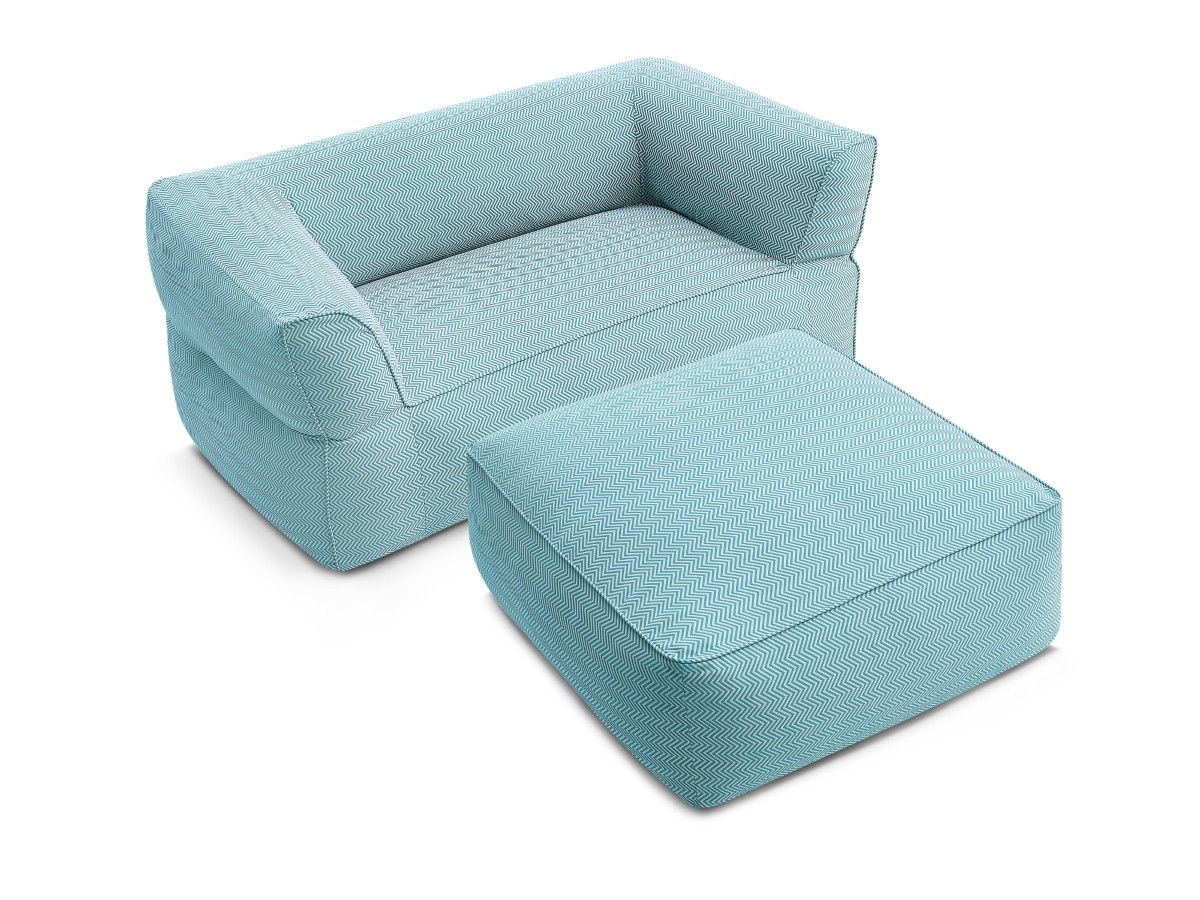 Canapé de jardin droit 2 places NOUR avec pouf avec bâche de protection bleu foncé — vue 4