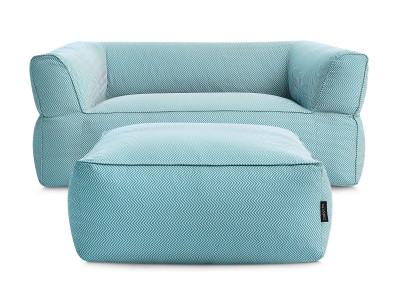Canapé de jardin droit fixe 2 places NOUR avec pouf avec bâche de protection