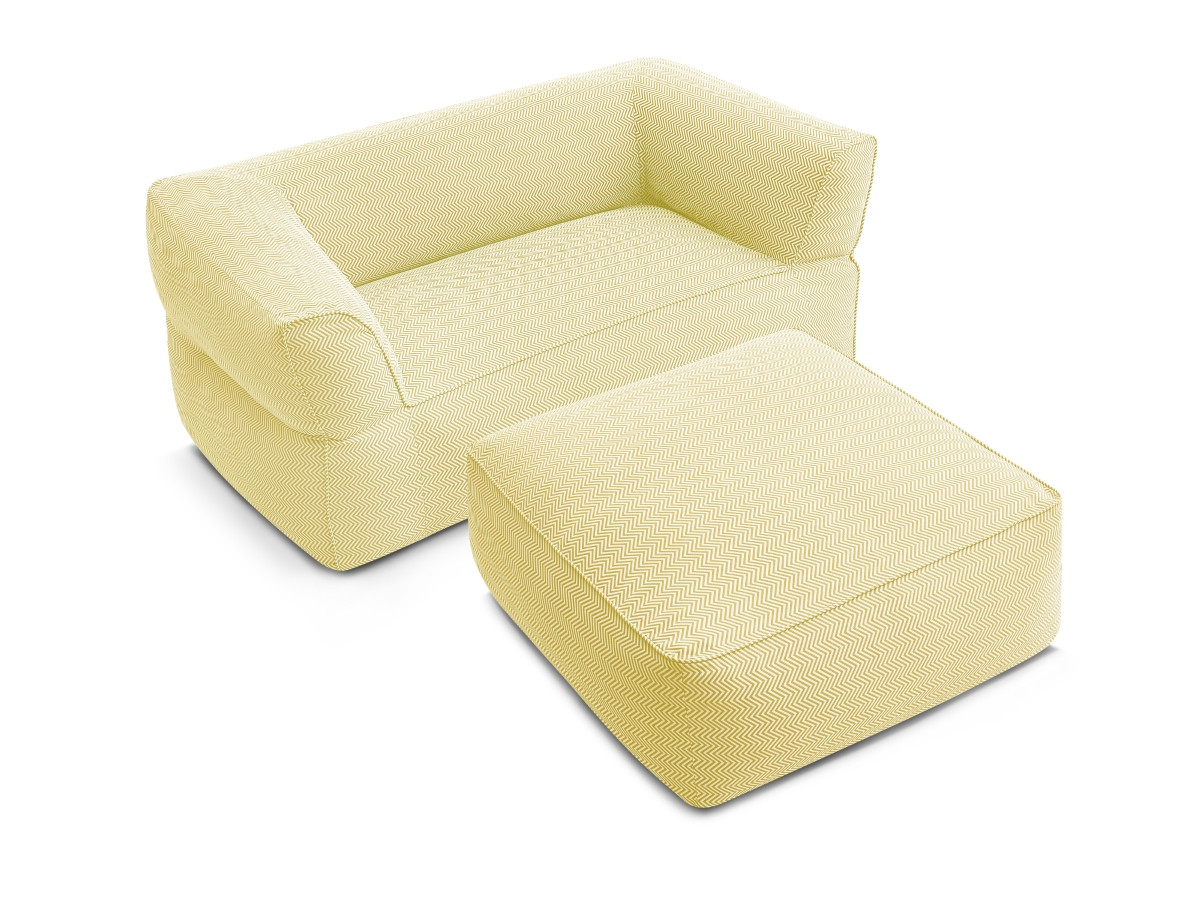 Canapé de jardin droit 2 places NOUR avec pouf avec bâche de protection jaune — vue 4