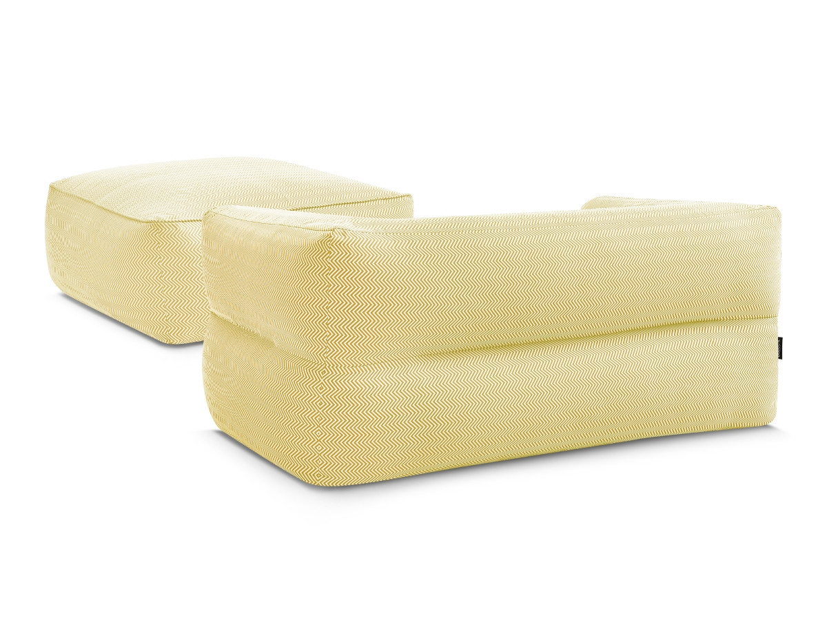 Canapé de jardin droit 2 places NOUR avec pouf avec bâche de protection jaune — vue 5