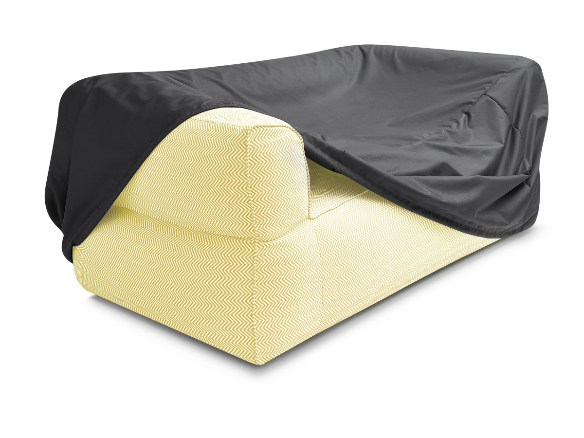 Canapé de jardin droit fixe 2 places NOUR avec pouf avec bâche de protection