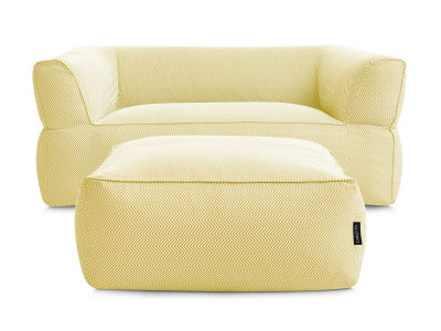 Canapé de jardin droit fixe 2 places NOUR avec pouf avec bâche de protection