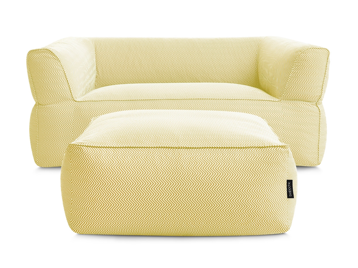 Canapé de jardin droit 2 places NOUR avec pouf avec bâche de protection jaune — vue 3