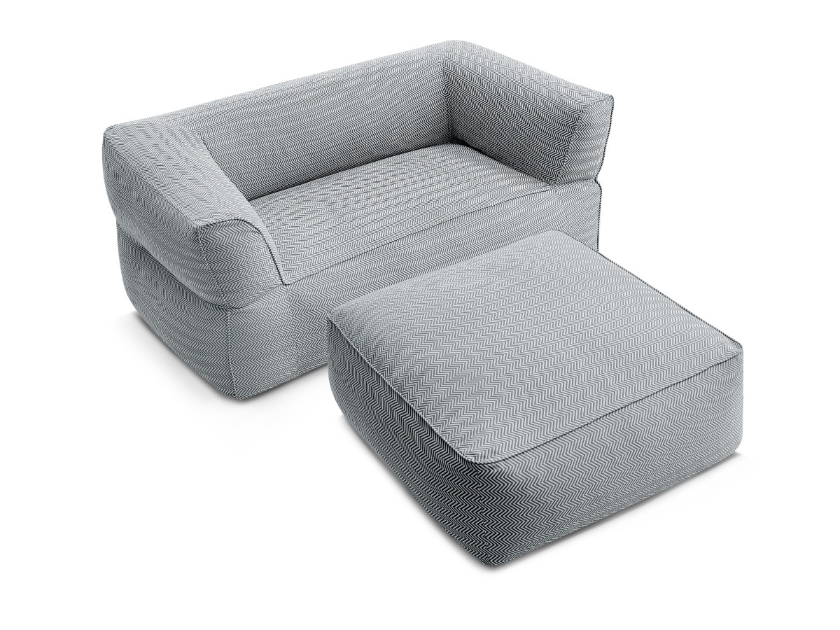 Canapé de jardin droit fixe 2 places NOUR avec pouf avec bâche de protection