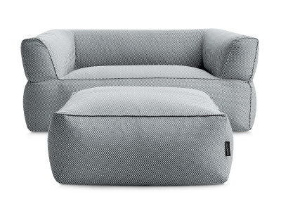 Canapé de jardin droit fixe 2 places NOUR avec pouf avec bâche de protection