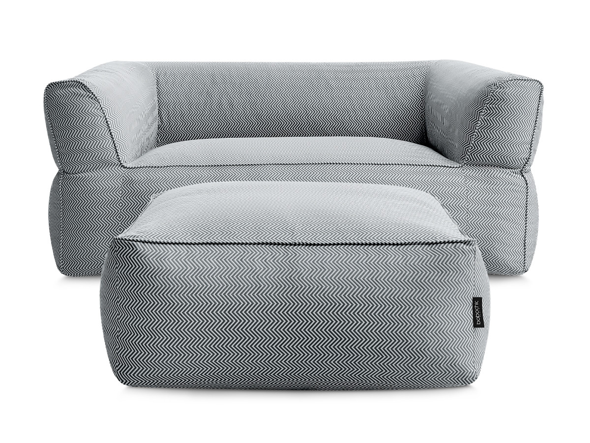 Canapé de jardin droit fixe 2 places NOUR avec pouf avec bâche de protection