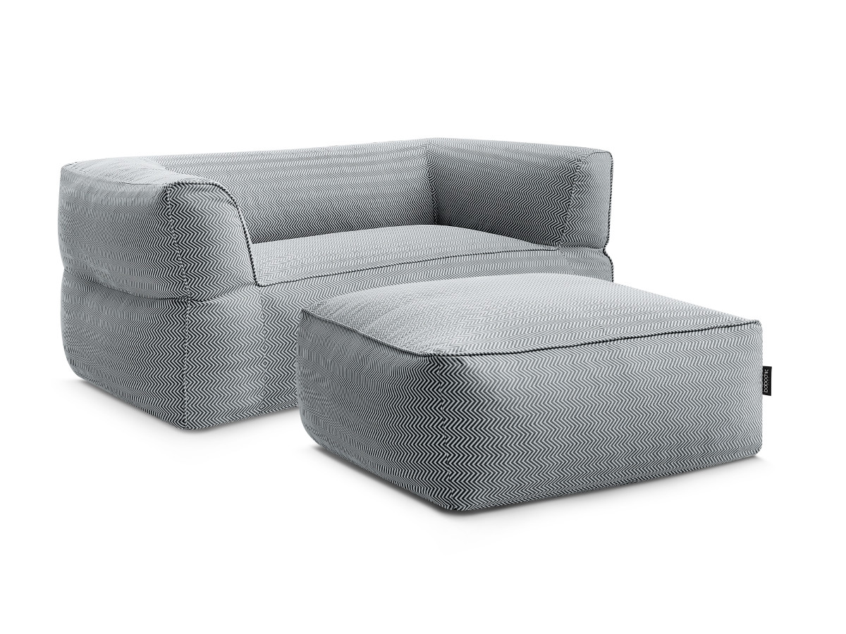 Canapé de jardin droit 2 places NOUR avec pouf avec bâche de protection noir