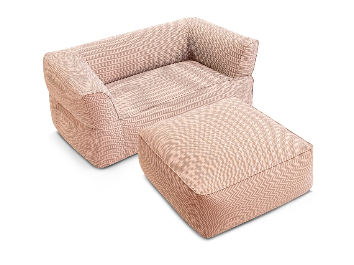 Canapé de jardin droit fixe 2 places NOUR avec pouf avec bâche de protection