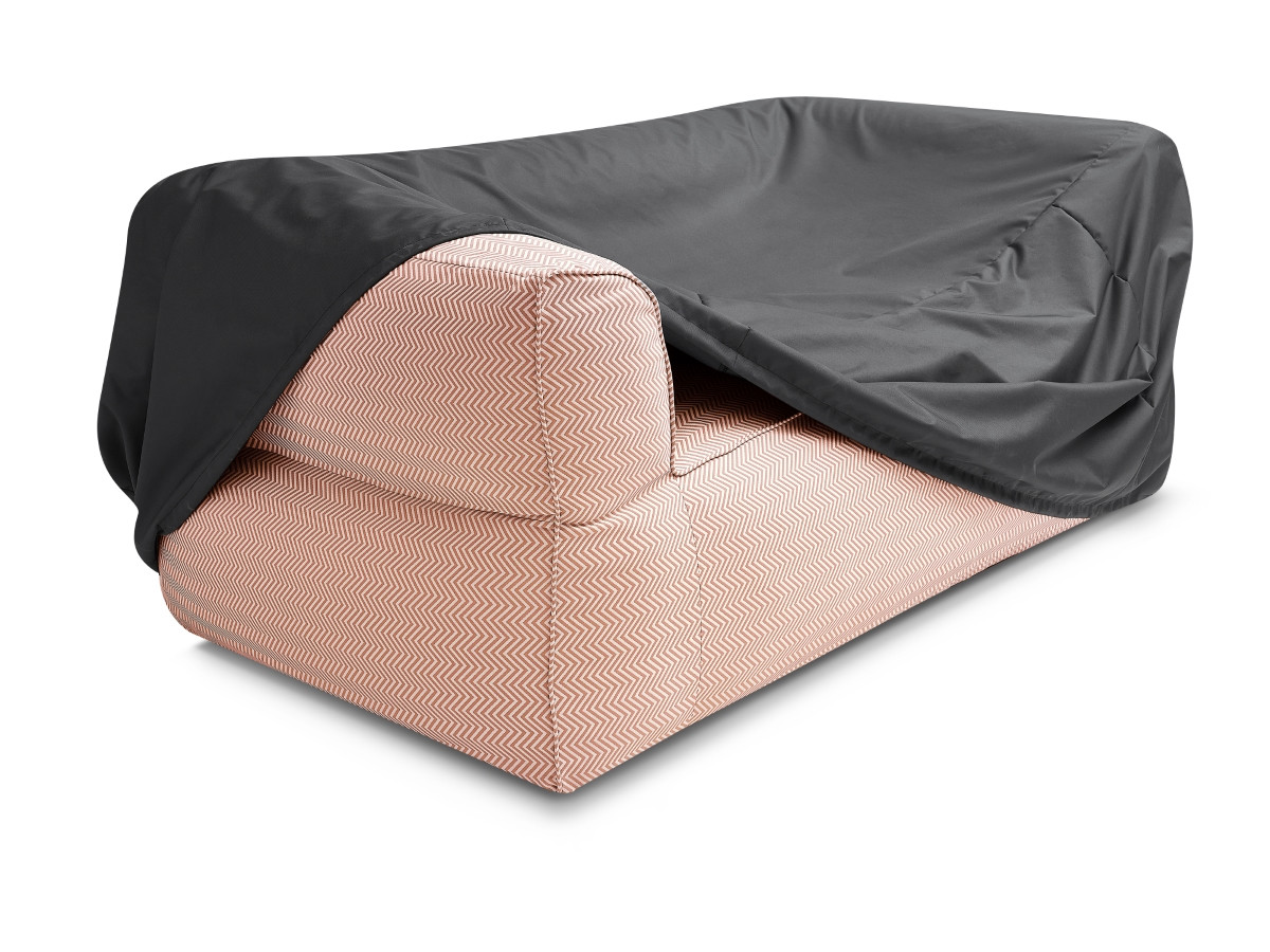 Canapé de jardin droit fixe 2 places NOUR avec pouf avec bâche de protection