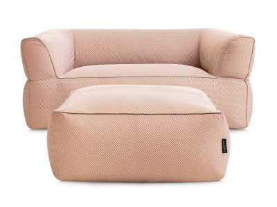 Canapé de jardin droit fixe 2 places NOUR avec pouf avec bâche de protection