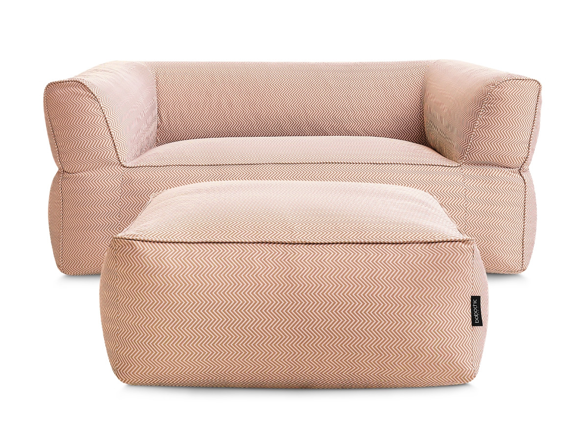 Canapé de jardin droit fixe 2 places NOUR avec pouf avec bâche de protection