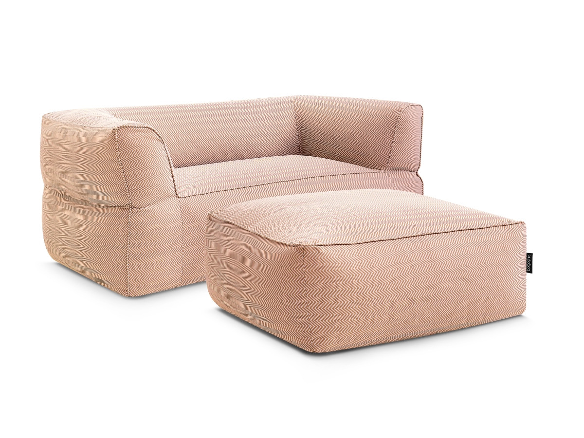 Canapé de jardin droit 2 places NOUR avec pouf avec bâche de protection orange