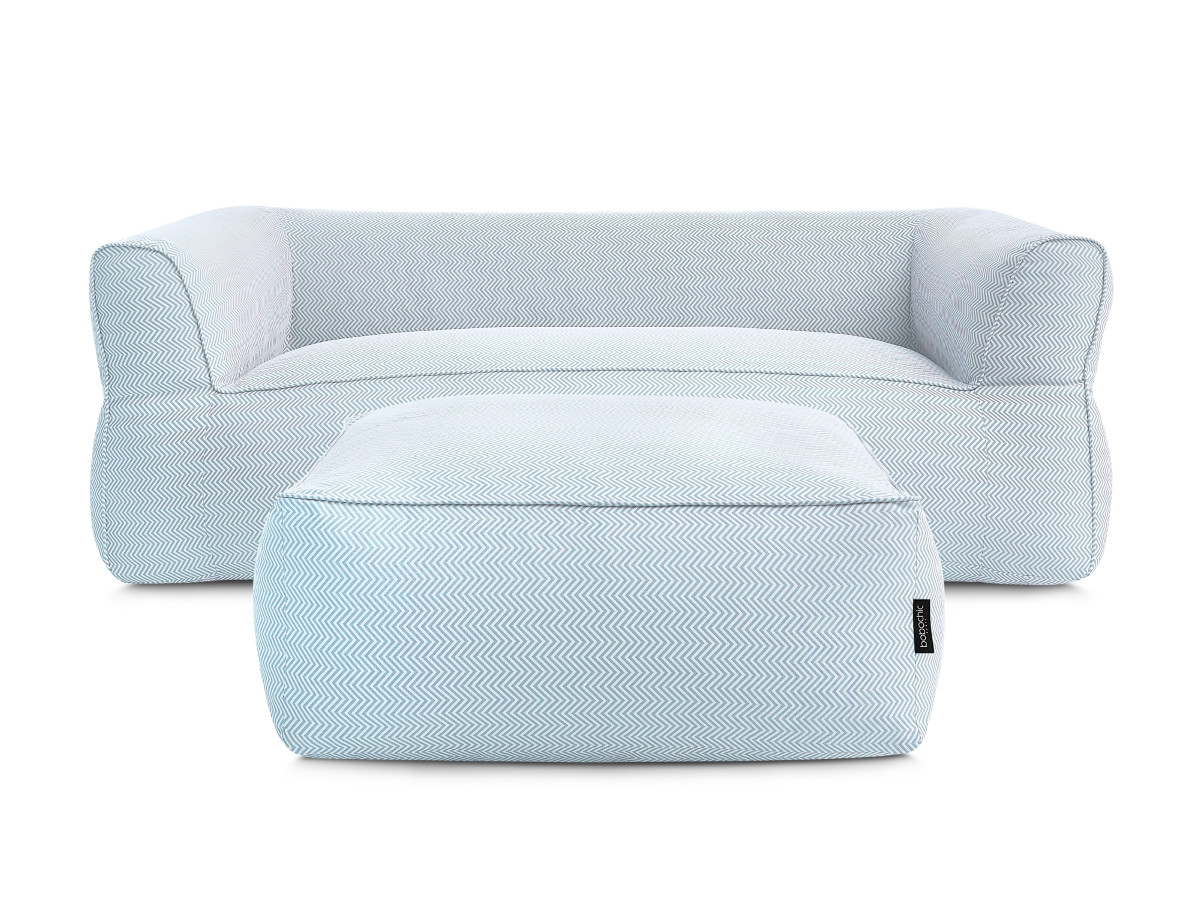 Canapé de jardin droit 3 places NOUR avec pouf avec bâche de protection bleu clair — vue 3