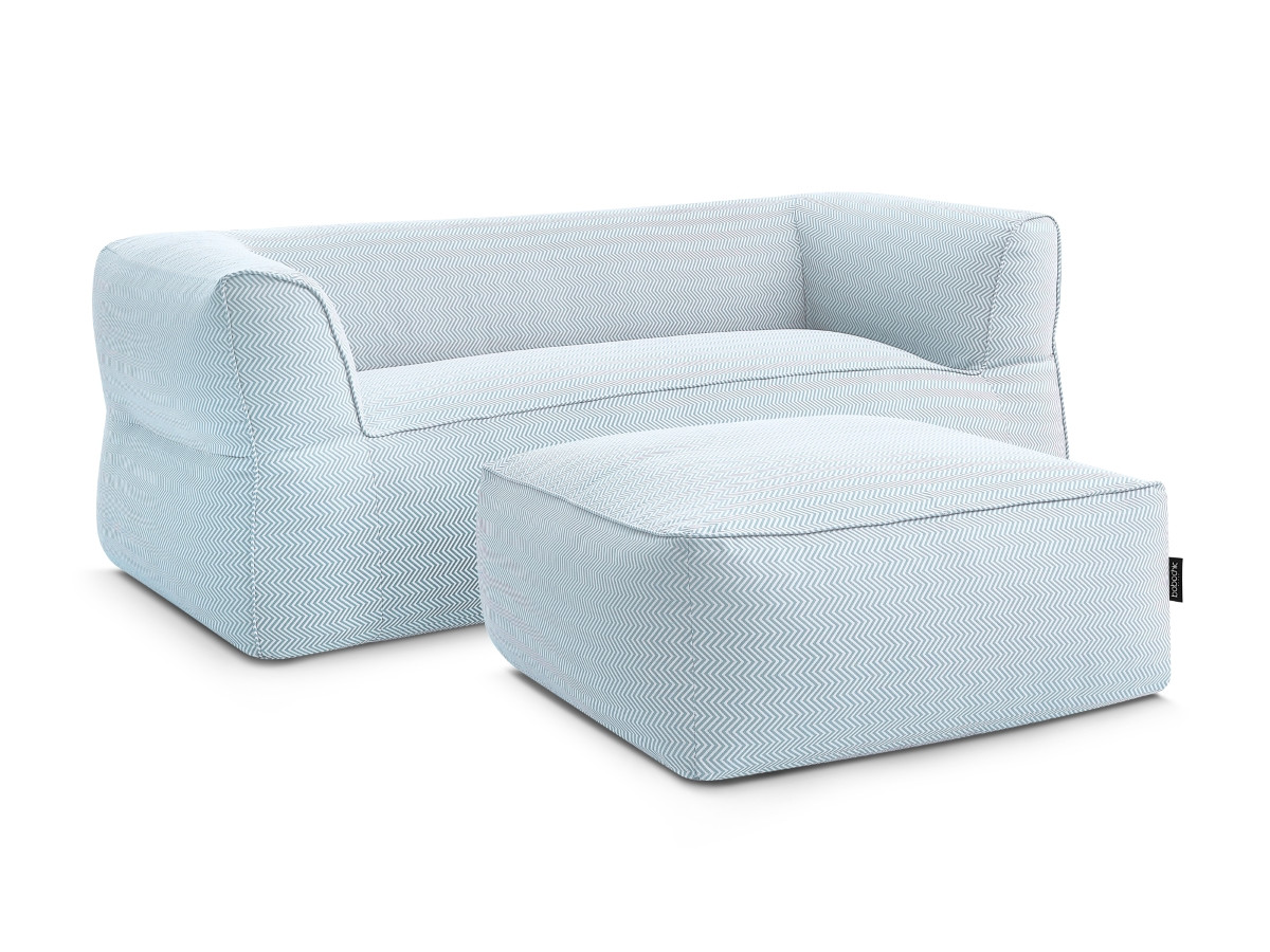 Canapé de jardin droit 3 places NOUR avec pouf avec bâche de protection bleu clair