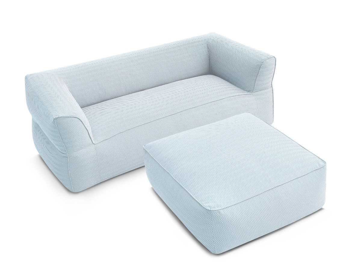 Canapé de jardin droit 3 places NOUR avec pouf avec bâche de protection bleu clair — vue 4