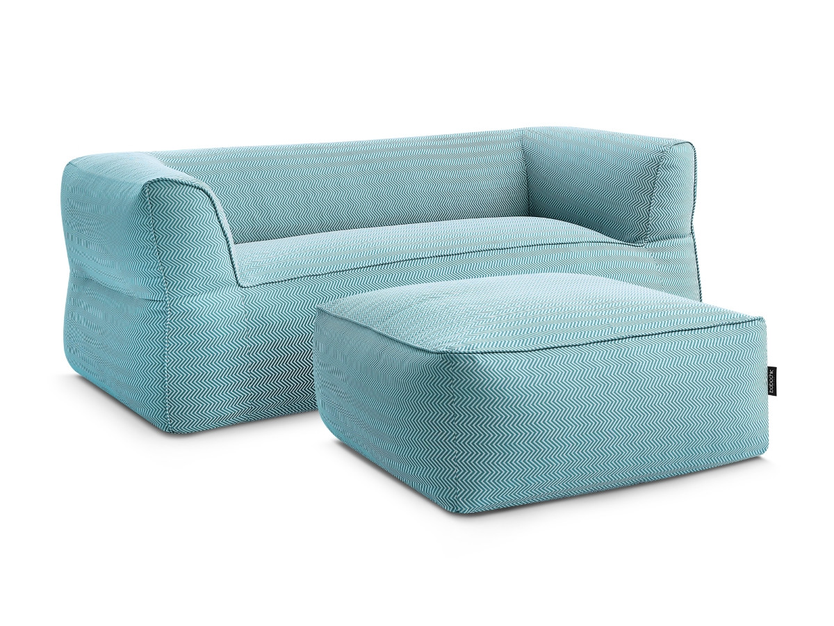 Canapé de jardin droit 3 places NOUR avec pouf avec bâche de protection bleu foncé