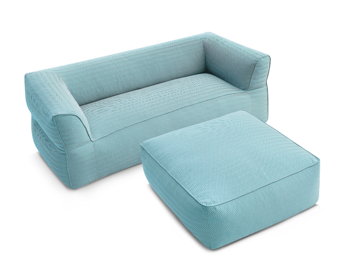 Canapé de jardin droit 3 places NOUR avec pouf avec bâche de protection bleu foncé — vue 4