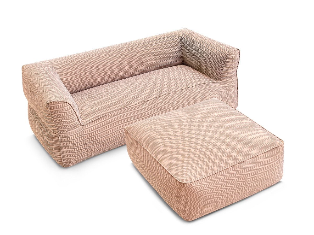 Canapé de jardin droit fixe 3 places NOUR avec pouf avec bâche de protection