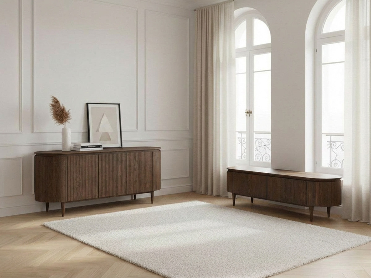 Ensemble SORMIOU avec buffet 180 cm + meuble TV 180 cm placage chêne massif