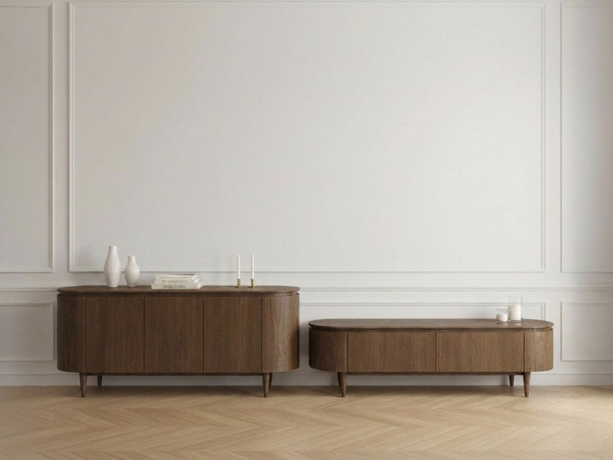 SORMIOU set met 180 cm dressoir + 180 cm tv-meubel in massief eiken fineer