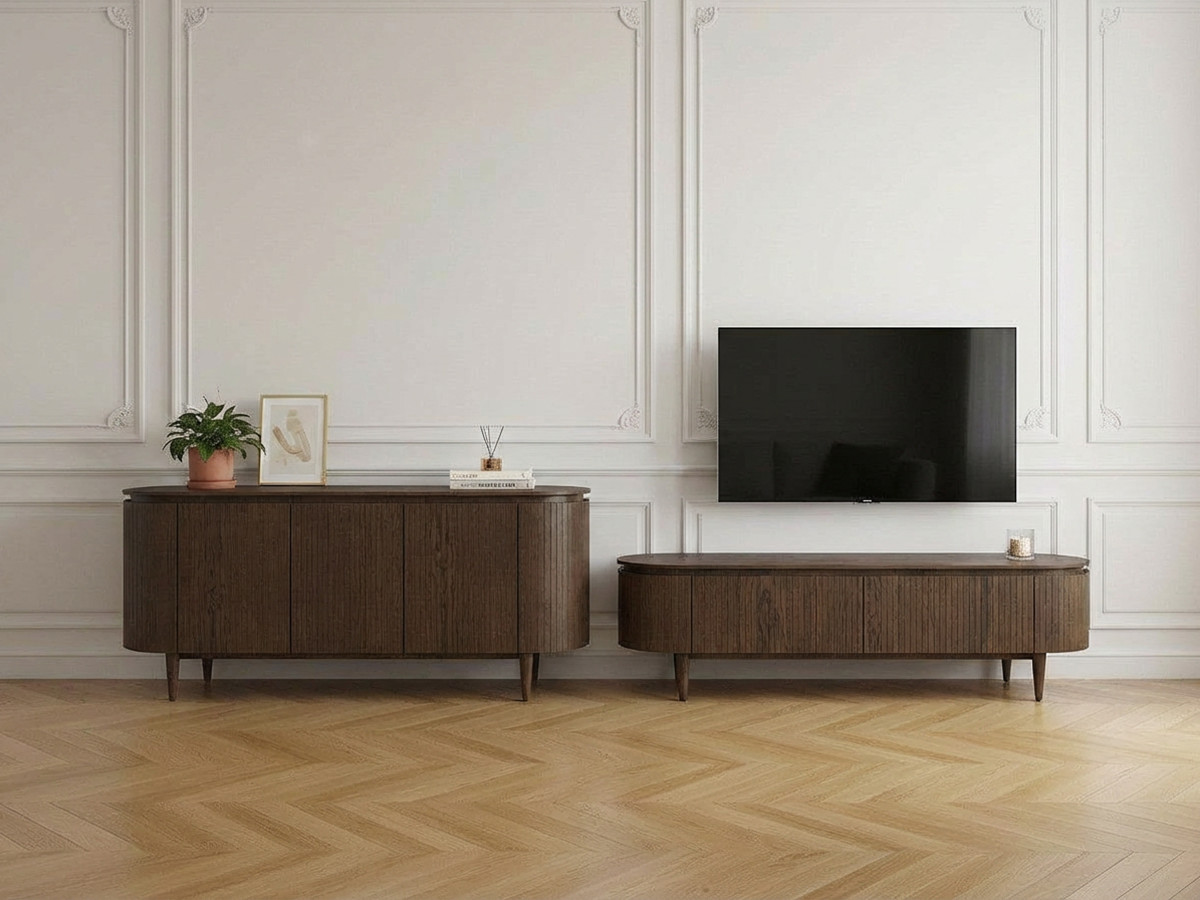SORMIOU set met 180 cm dressoir + 180 cm tv-meubel in massief eiken fineer