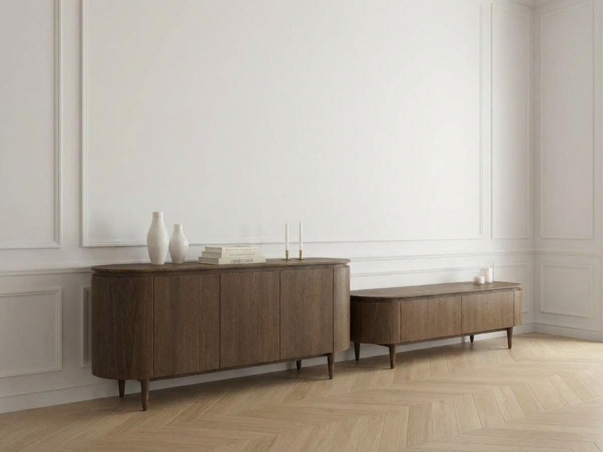Ensemble SORMIOU avec buffet 180 cm + meuble TV 180 cm placage chêne massif marron foncé — vue 6