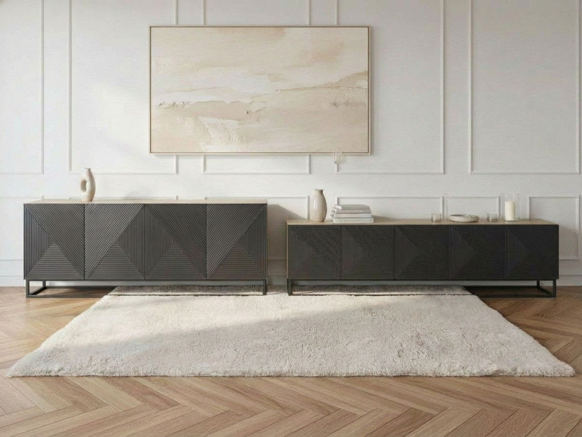 Ensemble ALICE avec Meuble TV 200 cm + Buffet 4 portes 200 cm pieds métal gris foncé — vue 4