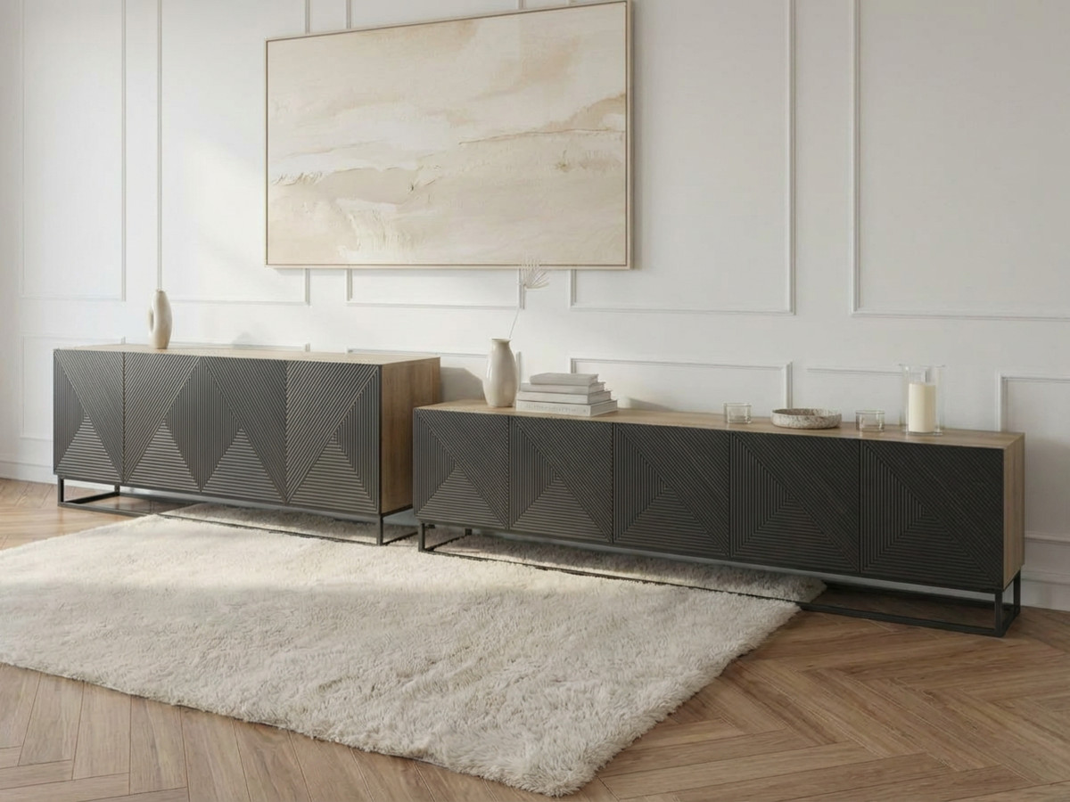 Ensemble ALICE avec Meuble TV 200 cm + Buffet 4 portes 200 cm pieds métal gris foncé — vue 5