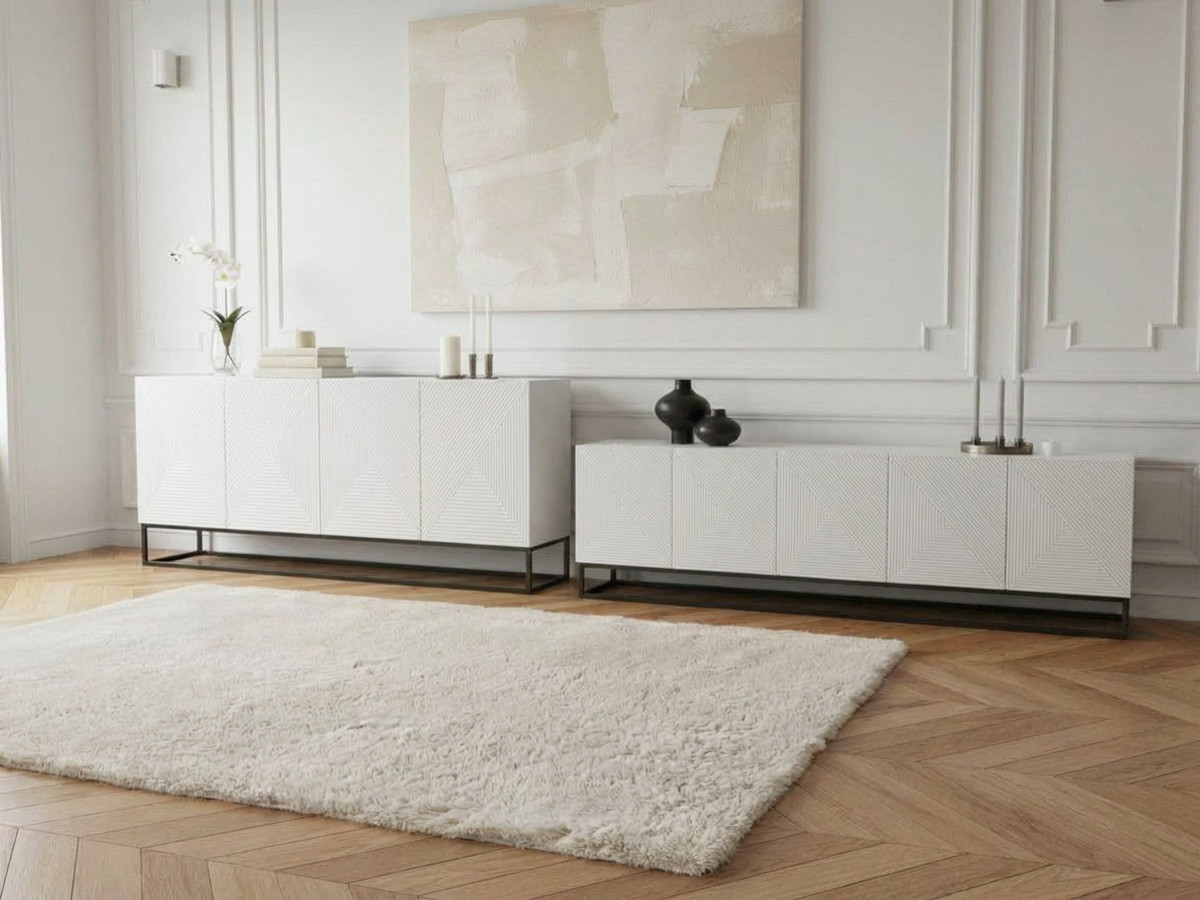 Ensemble ALICE avec Meuble TV 200 cm + Buffet 4 portes 200 cm pieds métal blanc — vue 5