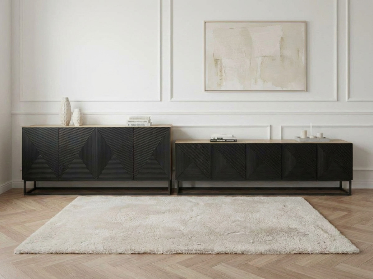 Ensemble ALICE avec Meuble TV 200 cm + Buffet 4 portes 200 cm pieds métal chêne et noir — vue 4